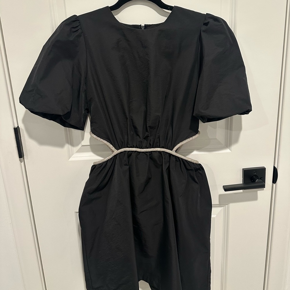 Wayf Black Mini Dress with Puff Sleeves